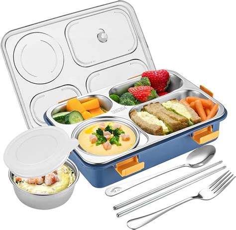 Stainless Steel Lunch Box With 4 Compartments Blue 